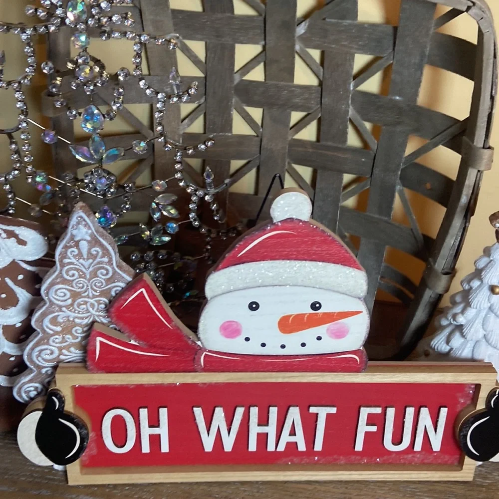 NEW! LARGE Winter Snowman Christmas Holiday Wood Glitter Jingle Bells Sign